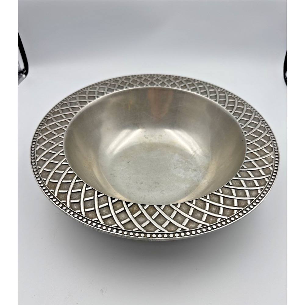 Vintage Wilton Armetale‎ Basket Weave 10.5" Bowl. Rare, Excellent Condition